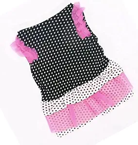 KUTKUT Female Dog One Piece Polka Dot Print with 3-Tier Ruffle Pleated Skirt | Tutu Dog Dress Pet for Small Dogs ShishTzu, Maltese, Poodle (Size: L, Chest 44 cm, Length 34 cm, Pet Weight: 3.5Kg - 6Kg)?