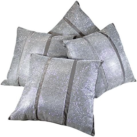 Set of 4 Triple Diamante Silver Grey Sparkle Bling Velvet 17" Cushion Covers