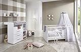 Babyzimmer / Kinderzimmer komplett Set KIM 5 in Weiß, Komplettset mit Babybett, Lattenrost, Wickelkommode mit Wickelaufsatz und Wandregal, Made in Germany