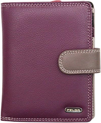 Felda RFID Genuine Leather Ladies Purse Wallet 9 Card Slots &amp; Zipped Coin Section, Medium Size (Purple Multi)