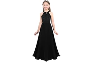 Freebily Robes Filles Demoiselle d'honneur Cérémonie Dentelle Fille Longue Robe Mariage Soirée Communion Fête Anniversaire Baptême Princesse Robe Fille Cadeau 2-16 Ans
