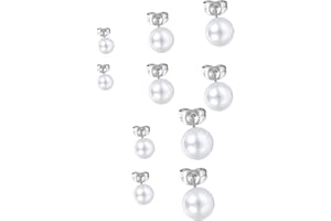 Reccisokz pendientes de bola de acero inoxidable para mujer, perlas de imitación, hipoalergénico, 4 mm-8 mm de ancho, Simple（-）