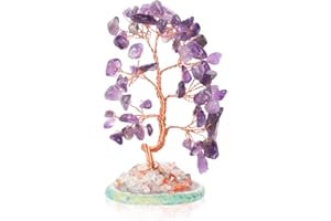 DeryArcle Healing Crystal Tree of Life Money Trees Feng Shui Gem Tree Ornaments Good Luck Reiki Gemstone Amethyst Tree for Home Office Desk Decorations (purple)