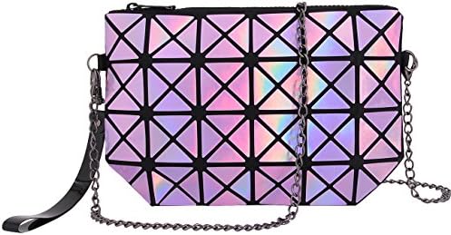 Novias Boutique Women Hologram Geometric Plaid Cross Body Shoulder Bag Handbag Cosmetic Bag(Purple)