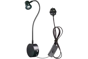 WeFoonLo 3W Wall Mounted Flexible Gooseneck LED Reading Light with Plug & Switch for Bedroom, Office, Workbench, Studio (02 Black Cool White)