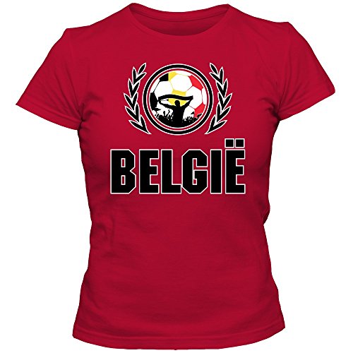 Belgien WM 2018#2 T-Shirt | Damen | De Rode Duivels | Fußball | Belgique | Trikot | 100% Baumwolle | Kurzarm, Farbe:Rot (Red L191);Größe:M