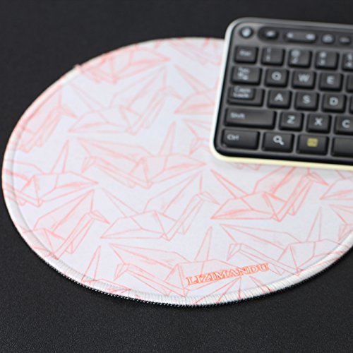 Gaming Mauspad(250 x 250 x 3 mm) ,Lizimandu Silent Designer Runde Round Mousemat /Standard Size mit Anti-Rutsch-Leder-Runde Double Sided Durchmesser 25 cm für alle gängigen Mouse-Typen(Rosa Kranich/Pink Crane) - 6