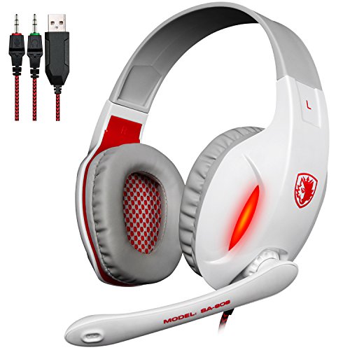 détail SADES SA808 3.5mm stéréo Surround Sound Gaming Casques bandeau casque avec la haute sensibilité LED Microphone pour PC (Noir)