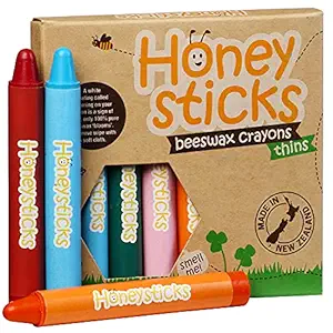 Honeysticks Natural Beeswax Crayons - Classic Crayon Size and Shape for a Developed Pencil Grip - 8 Vibrant Colors - Child Safe, Non Toxic Crayons for Kids, Food Grade Colorings - 8 Pack