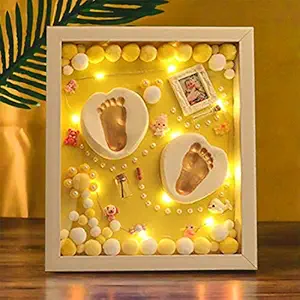 Vismiintrend Baby Clay Hand Foot Print Kit with Frame and Lights | Newborn Baby Boys and Baby Girls | Newborn Baby Gift Set | Baby Shower Gift for Mom to be | Baby Naming | Baby Welcoming | First Birthday Gift | Memorable Keepsake | New Parents Gift | Decorative Ornaments included | Yellow | For new born baby to toddlers kids upto 4 years