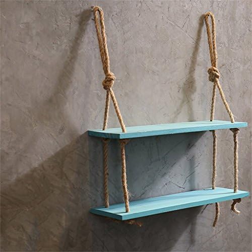 stable Industrial Wind Shelf Creative Tea shop room Wall Wall Hemp rope racks Wall decorations Wall pendant Simple and elegant ( Color : Blue )
