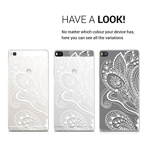 kwmobile Funda para Huawei P8 - Case pl  stico para m  vil - Cover trasero dise  o flor de paisley en blanco transparente
