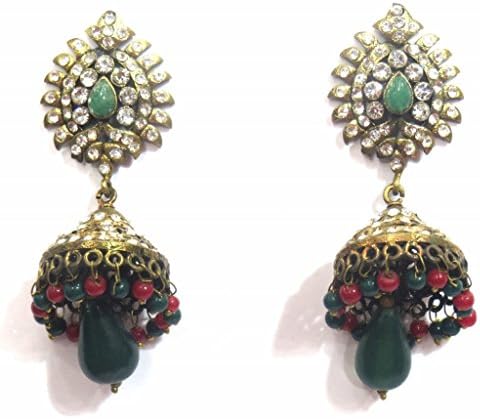 Jewelshingar Jewellery Fine Gold Plated Jhumki Earrings For Women ( 30891-pj-manik-panna )