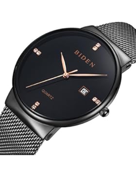 BINZI Quarz Armbanduhr Ultra-dünne schwarz und gold minimalistische zeitlose Design Uhren Damenuhren Herren Ultra-flache...