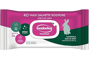 Inodorina Toallitas funcionales para roedores (12 Paquetes de 40 Unidades, manzanilla y Aceite de neem) – Toallitas para Animales de Tela Resistente de Triple acción, detergentes y desodorantes