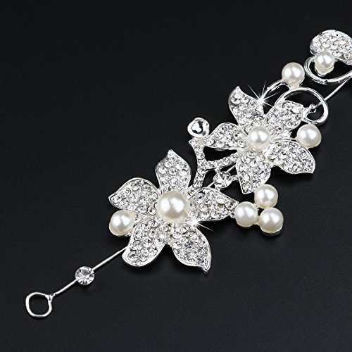 PIXNOR Shining Crystal Strass Faux Perlen Deko Blume Stil Hochzeit Braut Haar Band Stirnband Tiara (weiß) - 2