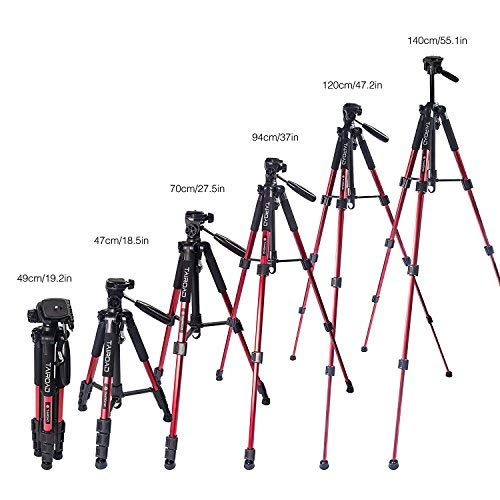 Trípode ligero - Trípode compacto para cámara de 140cm con cabezal panorámico de 360 grados y una placa de liberación rápida para SLR Canon Digital EOS Nikon Sony Samsung Panasonic（Rojo）
