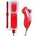 Produktbild Pekyok Wii Controller und Nunchuk, DW12 Nintendo Wii Remote und Nunchuck mit Silikonhülle und Handschlaufe für Wii und Wii U-Rot