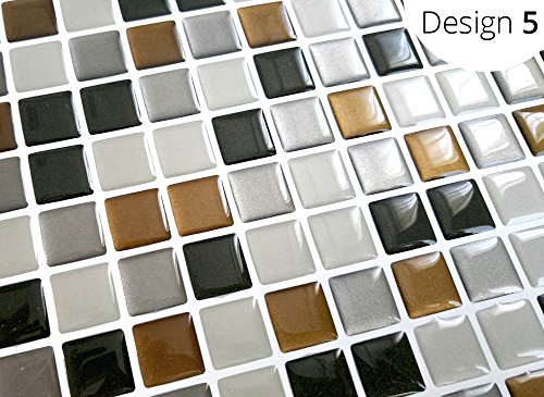 4er Set 25,3 x 25,3 cm Grandora selbstklebende 3D Mosaik Fliesenaufkleber verschiedene Farben und Größen W5193 Fliesendekor Küche Bad dunkelgrau kupfer silber Mosaik Design 5 - 2