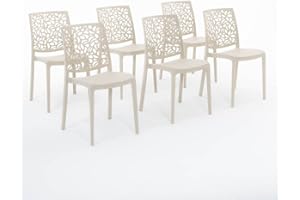 SIEDITI FUORI E DENTRO Chaises en résine avec Fibre de Verre empilables pour intérieur/Cuisine/Salle à Manger et extérieur/Jardin Anna (6 Chaises, Crème)