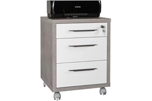 Composad | Cassettiera della Linea DISEGNO con 3 Cassetti e Ruote, Cassettiera Ufficio sotto Scrivania, (LxAxP) 48,60x63,10x45,20 cm, Colore Cemento e Bianco Laccato, Made in Italy