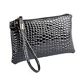 Damen PU Leder Handgelenktasche Herrenhandtasche in 6 Farben Frauentasche Geldbörse Krokodil Clutch Handtasche LANSKIRT (Schwarz)