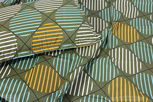IH&T Pure 100% Cotton Bedsheet with 2 Pillow Covers - 144TC - Geometric Pattern Printed (Army Green)