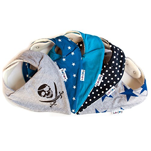 Lovjoy Bandana Geifer Baby Lässig Lätzchen - 5er Pack (SIMPLY BLUE) - Multicolor Super Absorbent & Soft für ultimativen Komfort mit Druckknöpfen – abwaschbar - Wasserdicht vlies Auskleidung für 0-3 Jahre - Netter Baby-Geschenk für Jungen und Mädchen
