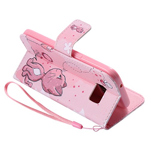 Feeltech Samsung Galaxy S7 Hülle PU-Leder und Brieftasche Bunte Muster Fall mit Magnetverschluss, Hybrid-Kickstand mit Stand-Funktion, schlagen Sie schützende weiche TPU Stoßstangenabdeckung und Kreditkartenhalter für Samsung Galaxy S7 Handgelenk Bügel-Buch-Art-Geldbeutel-Tasche mit 2 In 1 Berühren Sie Stift – Rosa Katze - 4