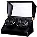 Produktbild RAN-R Holz Automatik drehen Uhrenbeweger, Leder Display Box Case, Motor Tischkasten, 4 + 0 Positionen, Black+Carbon Fiber(4+0)