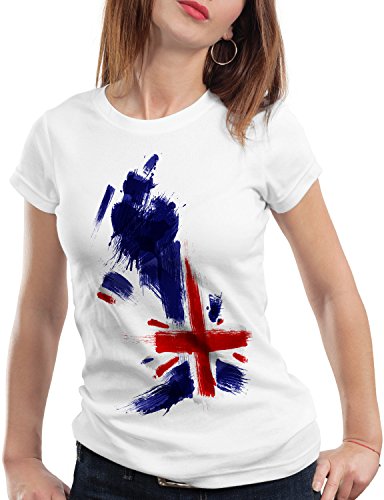 CottonCloud Flagge England Damen T-Shirt Fußball Sport Great Britain WM EM Fahne, Farbe:Weiß, Größe:L