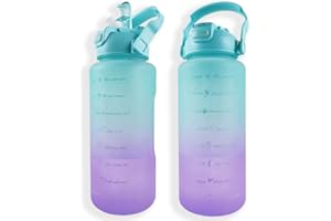 HJHY 64oz Half Gallon Big Water Bottle with Built-in Straw & Time Marker, Motivational Water Bottle with Handle, Leakproof, Tritan BPA Free Large Water Jug for Sport, Gym, Fitness (Mixed Color A)