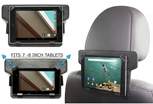 Preisvergleich Produktbild Navitech schwarze Leder Tablet PC verstellbare, festsitzende Halterung / Station für KFZ-kopfstütze / Rücksitz für das Samsung Galaxy Tab 4 Nook / Samsung Galaxy Tab 3 7.0