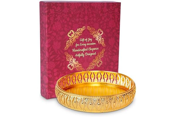 R Ayurveda Copper German Silver Golden Tray (6-Inch) Decorative Gift for Diwali, Wedding, Anniversary & Festivals Includes Gift Box for Wedding,Housewarming,Birthday,Gathering retrun Gift