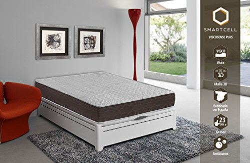 SmartCell - Colchón viscoelástico Modelo VISCOSENSE Plus - Dimensiones:90x190x23 cm - Color: Blanco y Marrón