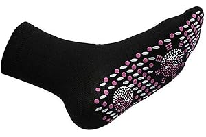 OLDM 2 Pairs Of Tourmaline Magnetic Socks Adults Unisex Thermal Winter Foot Self-Heating Massage Socks For Men And Women Walking Hiking Sport Skiing Camping Hosiery Soft Stretchy Warmer Socks Black