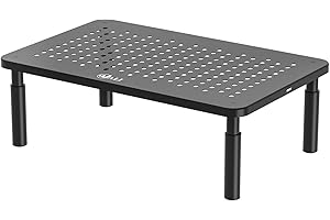 WALI Computer Monitor Stand Riser, 3 Height Adjustable Monitor Riser, Metal Desk Computer Stand for Office Home School Supplies, 37 x 24 cm, 1 Pack, Black (STT003)