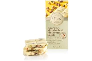 Venchi - Tableta Nocciolata Blanco Salado, con exclusivamente “Avellana Piamonte IGP”, Almendras y Pistachos Salados, 100 g, Sin Gluten, Sin Colorantes y Sin Conservantes