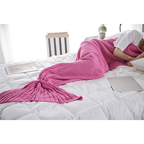 Preisvergleich Produktbild Queta Meerjungfrauenschwanz-Decke, Baumwolle, gestrickt, Klimaanlage Decke Baby warm, weich, bequem, 80 x 180 cm Pink, 70 * 140CM