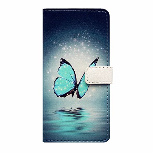 MUTOUREN iPhone SE 5 5S Brieftasche Flip Case Cover – PU Leder Bookstyle Klapphülle Wallet Case für iPhone SE 5 5S Portemonnaie Hülle Schutz Ultra Dünn Handy Tasche Geldboerse Schutzhülle – Blau Schmetterling + Metall Stylus Pen - 3
