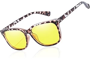 TJUTR Lunettes de conduite de nuit pour femme - Polarisées - Anti-reflet - Jaune - Réduit les reflets des phares - Lunettes carrées