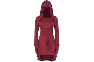 LATH.PIN Costumes Renaissance Halloween pour Femmes Robe Cape à Capuche avec Lacets Vintage Pull Hoodie Gothique