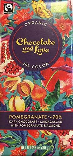 (6 Pack) Chocolate And Love Organic 70% Dark With Pomegranate &amp; Almond 80g Bars