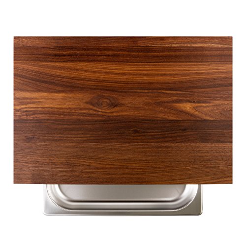 cleenbo Schneidbrett „style walnut“ Profi Holz Küchenbrett aus geöltem Nussbaum mit verschiebbarer Gastronorm Edelstahl Auffangschale (GN) 1/2, Board Maße: 420 x 290 x 60 mm - 4