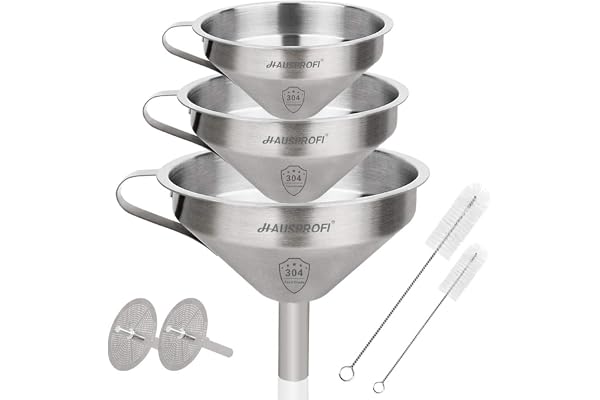 HAUSPROFI Kit entonnoir en acier inoxydable pour transfert d'ingrédients liquides, ingrédients secs et champignons 11/13/15 cm