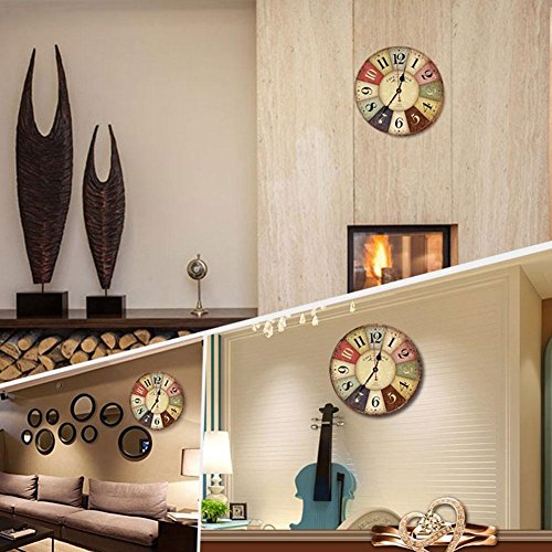 SOLEDI Vintage Holz Wanduhr toskanischem Stil Land Römisch Design Frankreich Paris verrostete Metallblick - 2