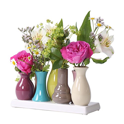 Keramikvasenset Blumenvase Keramikvasen bunt / weiß Vase Blumen Pflanzen Keramik Set Deko Dekoration (3 Sets je 7 Vasen, bunt) - 2
