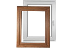 ALUCON Fenster 400x700 mm – Kunststofffenster 40x70 cm – Flügelfenster Innen Weiß/Außen Goldene Eiche – DIN Links