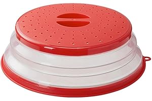 KÖNIG DESIGN Cubierta plegable para microondas, 26 cm, cubierta para microondas, tapa plegable, para frutas, verduras, alimentos, color rojo