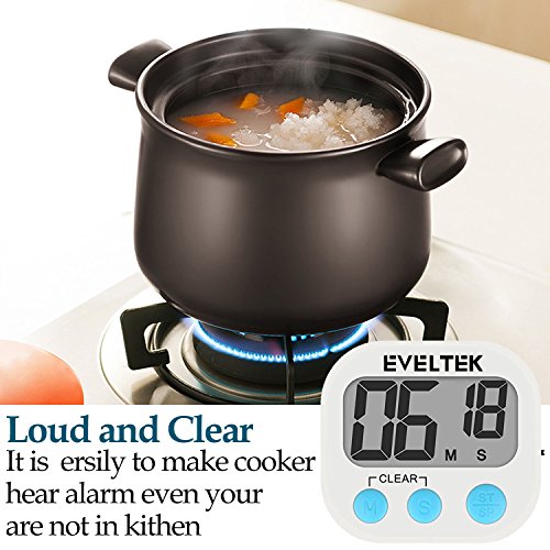 2 PACK EVELTEK Digital-Küche-Alarm Stunden/ Uhr mit Großem LCD-Anzeige Laut Klingende Alarm, Countdown oder Graf Bis für Kochen / Schule / Games (Schwarz Schlüssel) - 4